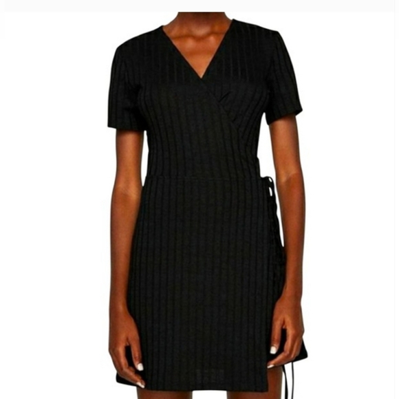 ZARA Trafaluc Ribbed Wrap Mini Dress, US M, Black, EUC - Picture 3 of 13